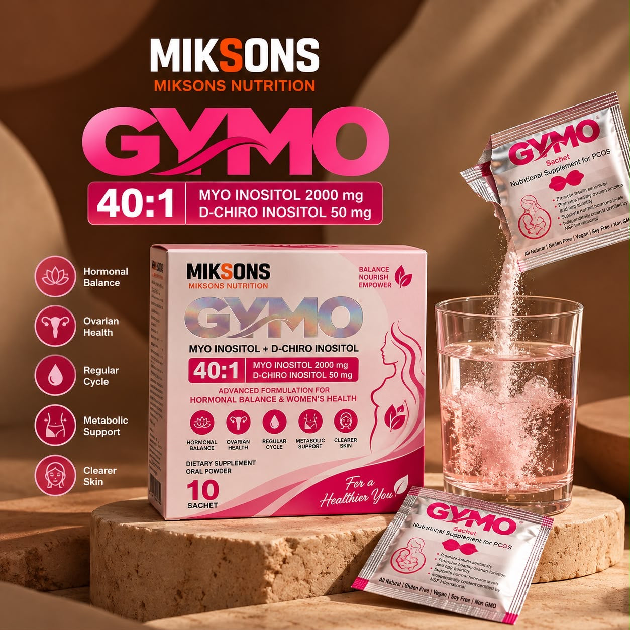 GYMO For PCOS 40:1 Sachets (10's) all-in-one multi-action formula.